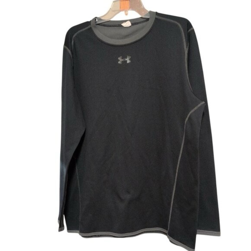 Under Armour Tee Long Sleeve Pull OnBlack with Gray Trim Fitted Shirt Men s XXL